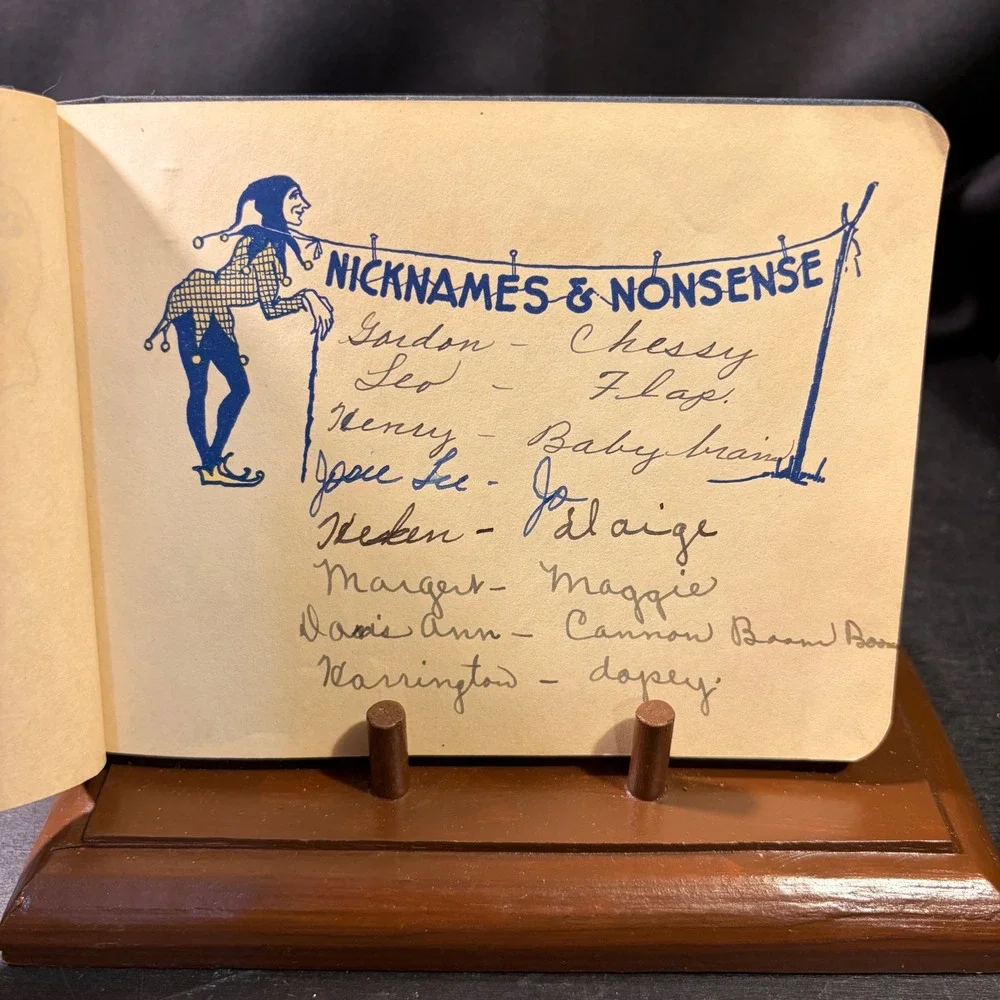 Vintage School Day Memories Autograph Book Blue Suede Central Grammar Ephemera